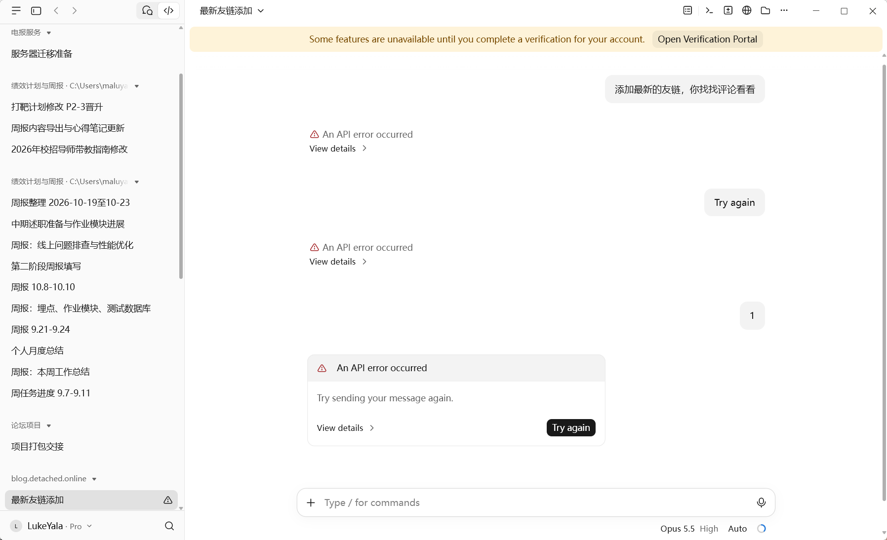 身份验证受限期间发送消息持续出现 API 错误
